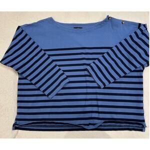 J. Crew Navy Striped Breton Heavyweight Boatneck Mariner Nautical 3/4 Sleeve 3X